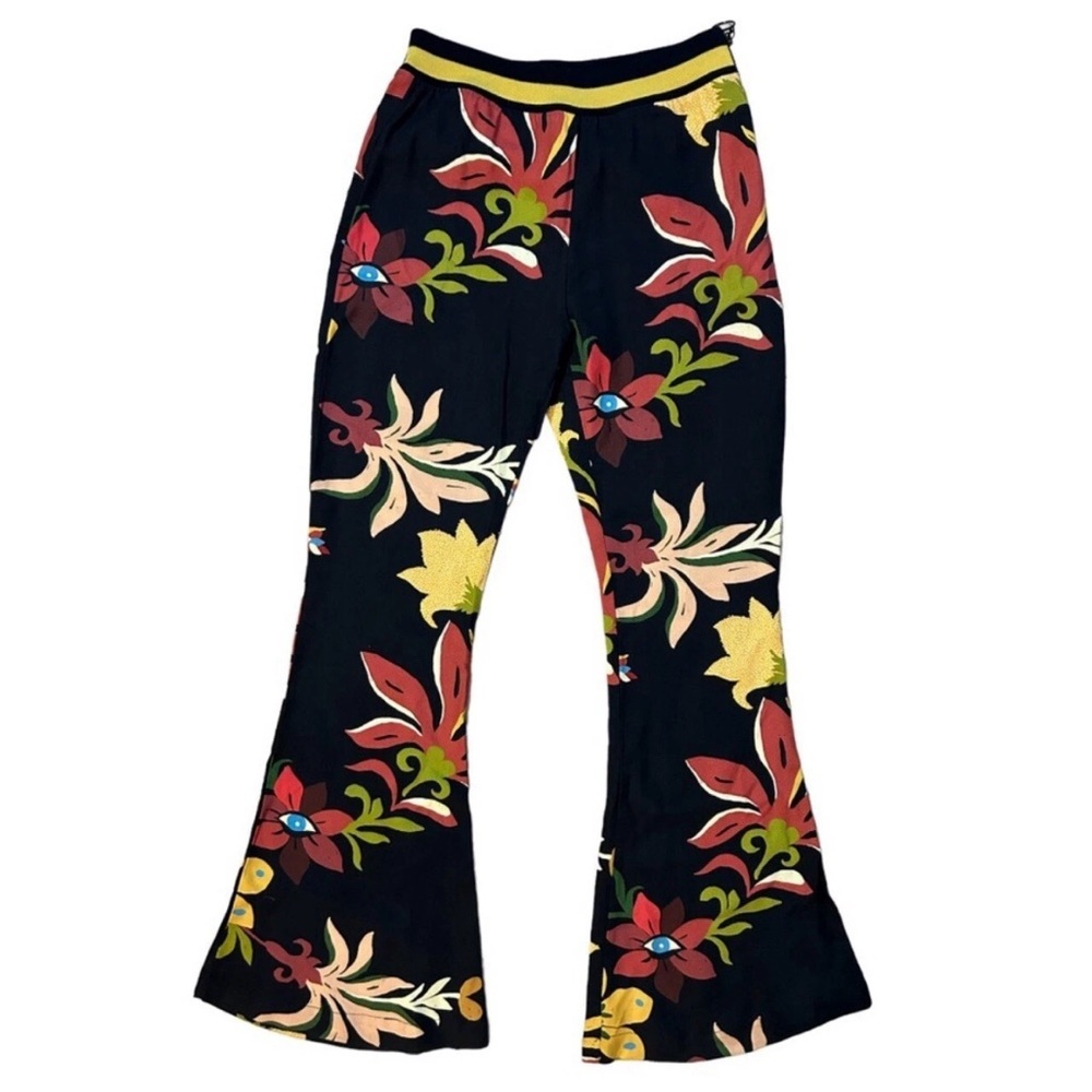 FARM Rio Black Floral Boot-Cut Pants with Multicolor Blooms - Picture 2 of 4